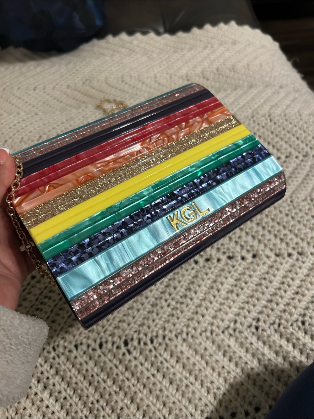 Kurt Geiger Multicolor Striped Clutch with Gold KGL Logo